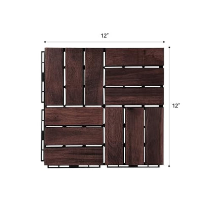 Acacia Hardwood Interlocking Deck Tiles - Walnut Grid - 12"×12" 9pcs - Floor Tiles for Patio and Deck Use Natural Wood Outdoor Decking and Flooring,