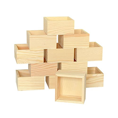 12-Pack Square Wood Box Unfinished Small Wooden Boxes for Crafts (Outer 3.7X 3.7X 2 in,Interior 3.2 x 3.2 x1.9 in)