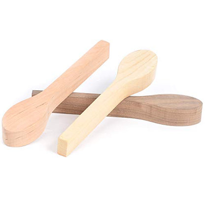 3Pcs Wood Carving Spoon Blank Unfinished Wooden Craft Whittling Kit for Whittler Starter Kids,Basswood +Walnut +Cherry - WoodArtSupply