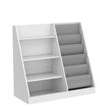 White 4-Tier Kids Wooden Bookshelf with Five Sling Pockets for Toys and Books Storage HedoAjim