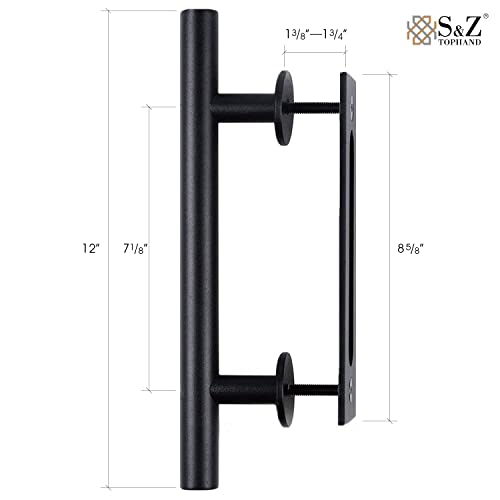 S&Z TOPHAND 34 in x 84 in Unfinished British Brace Knotty Barn Door with 6.6FT Sliding Door Hardware Kit/Solid Wood/Unfinished British Brace Barn S&Z TOPHAND