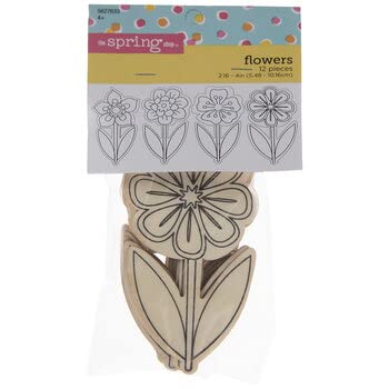 Miniature Laser Cut Line Art Wood Shapes - Flowers - 12 Piece - WoodArtSupply