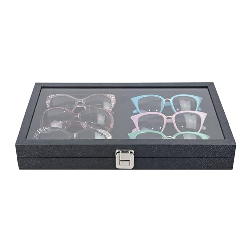 Ikee Design Leatherette Wooden Jewelry Display Case with Glass Top and Black Velvet Pad, Home Organization Storage Box, Wooden Jewelry Tray for - WoodArtSupply