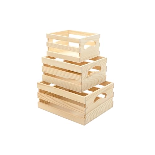 Set of 3 Wooden Pallet Crates Nesting Unfinished Wood Trays Storage for DIY Crafts (Large Size 9.4 x 7.8 x 4.3 in)