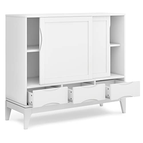 SIMPLIHOME Harper SOLID HARDWOOD 48 Inch Wide Mid Century Modern Medium Storage Cabinet in White, For the Living Room, Entryway and Family Room - WoodArtSupply