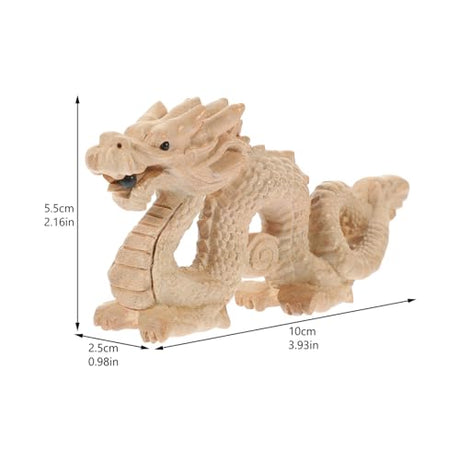 Amosfun Chinese Feng Shui Carved Natural Wood Dragon Statue Unpainted Wooden Dragon Sculpture Unfinished 10cm DIY Animal Figurine Hand Carved Amosfun