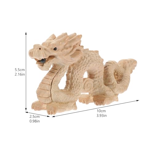 Luxshiny Feng Shui Natural Wood Dragon Statue, Carved Unpainted Wooden Dragon Figurine Zodiac Mascot 2024 Year of Dragon Sculpture Good Luck Chinese Luxshiny