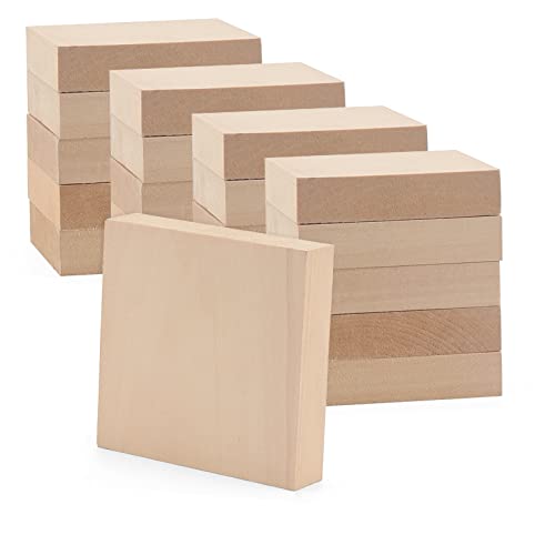 LEXININ 20 PCS 4 x 4 x 1 Inch Square Wood Carving Blocks, Unfinished Basswood Blocks, Blank Natural Wooden Blocks for Crafts, DIY Projects, Carving - WoodArtSupply