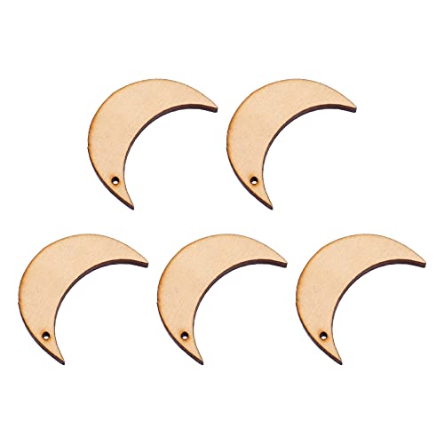 Sewroro 20pcs Moon Wood DIY Crafts Cutouts Moon Shaped Unfinished Wood Slices Hanging Embellishments Wooden Moon (Size 2) Sewroro