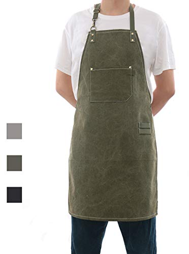 Tobyan No-Tie Canvas Apron Heavy-Duty 16OZ Work Apron with Front Pocket Extra Long Straps Adjustable M–XXL Tobyan