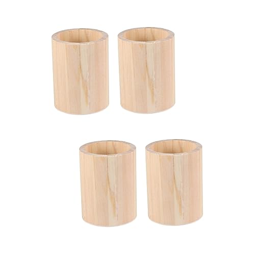 KALLORY 4 Pcs Wood Pencil Cup Makeup Brush Organizer Wood Pencil Stand Pencil Pot Holder Unfinished Wood Pen Holder Square Pen Cup Desk Pen Holder KALLORY