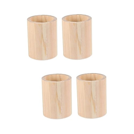 KALLORY 4 Pcs Wood Pencil Cup Makeup Brush Organizer Wood Pencil Stand Pencil Pot Holder Unfinished Wood Pen Holder Square Pen Cup Desk Pen Holder KALLORY