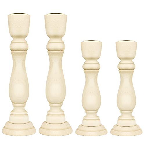 4 PCS Wooden Candlesticks, Unfinished Small Wooden Candle Holders - 7 inches and 4 inches with 7/8 inch Hole - WoodArtSupply