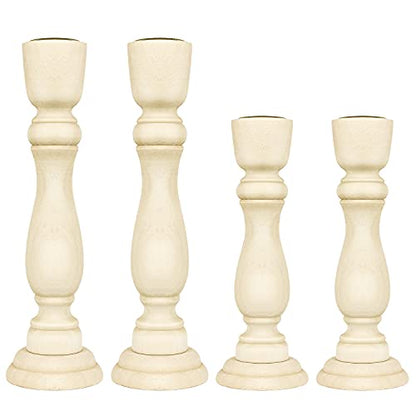 4 PCS Wooden Candlesticks, Unfinished Small Wooden Candle Holders - 7 inches and 4 inches with 7/8 inch Hole - WoodArtSupply