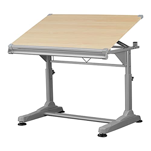 Stand Up Desk Store Adjustable Height and Angle Drafting Table Drawing Desk with Large Surface (Silver Frame/Birch Top, 40" W X 26" D) - WoodArtSupply