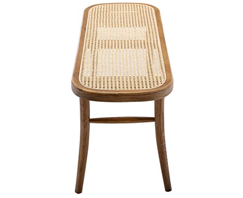 Kmax Upholstered Bench Wicker Rattan Entryway Bench Rustic Solid Wood 45 Inch for Living Room/Bedroom/Hallway Kmax