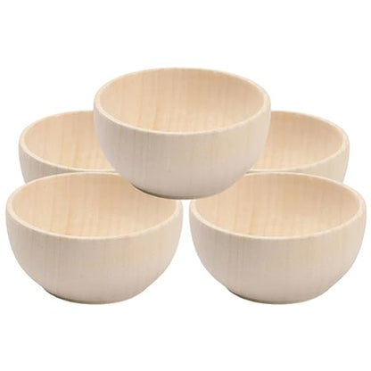 Toddmomy 5pcs Wooden Craft Bowls Unfinished,Unpainted Wooden Bowls Wood Crafts Bowls for DIY Craf