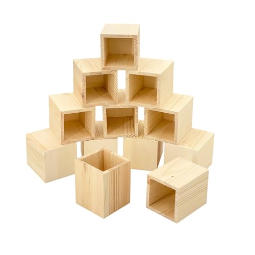 Cregugua 12 Pack Wood Pen hlolder Unfinished Wooden Pencil Holder for Homemade DIY Crafts (3"x3"x4") Cregugua