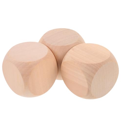 TEHAUX Unfinished Wood Dice, 3pcs 57mm Small Wooden Cubes 6 Sided Wood Cubes with Rounded Corners for Classroom Board Games DIY Sticker Math Counting TEHAUX