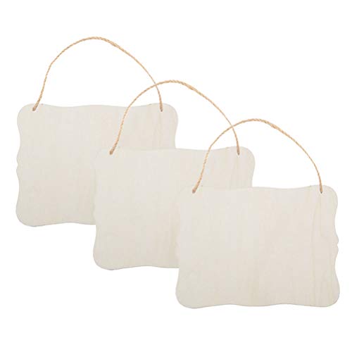 JANOU 3pcs Unfinished Wood Sign Blank Hanging Wooden Plaque DIY Craft Project Wood Sign with Rope Door Wall Art Decorative, Style 3, 9x6.5'' - WoodArtSupply