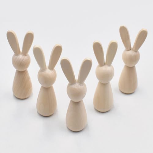 ABOOFAN Unfinished Wooden Bunny,4pcs Blank Wood Rabbit Peg Doll Figure Cutout Table Statue Model Desktop Centerpiece for Kids DIY Painting Home