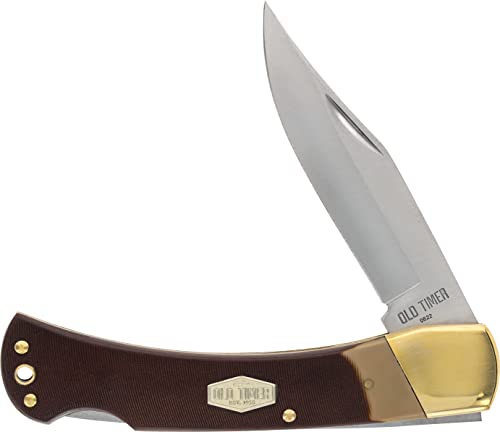 Old Timer 6OT Golden Bear Traditional Lockback Pocket Knife with 3.9in High Carbon Stainless Steel Clip Point Blade, Sawcut Handle, and Lanyard Hole Old Timer