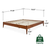 Bme Dinkee Solid Wood King Bed Frame - 15 Inch Modern Minimalist Design with Wood Slat Support Bme