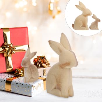 EXCEART 2pcs Easter Decorations Unfinished Wooden Bunny Rabbit Figurines to Paint DIY Easter Wood Crafts Toys Gifts Ornaments for Spring Party EXCEART