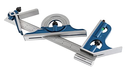 Accusize Industrial Tools 12'' 4 Combination Square Ruler Set Protractor Satin, 4-R Graduation, 0000-8101 - WoodArtSupply