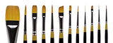 KINGART Premium Original Gold Series Handcrafted Golden Taklon Multimedia Artist Brushes, Gift Box, Set of 12, Black Glosss Handle, for Oil, Acrylic, KINGART