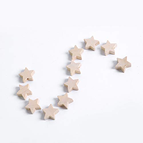 ccHuDE 100 Pcs Star Shape Natural Wood Beads Unfinished Wooden Loose Beads Spacer Beads with Hole for Craft Jewelry Making