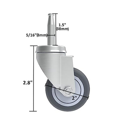 RILIDRI 2-Inch Caster Wheels, (Stem Diameter 8mm or 5/16", Length 38mm or 1.5") - Set of 5 Replacement Wheels for Shop-Vac, Furniture