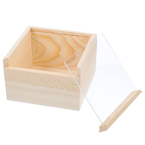 TEHAUX Wooden Crates Unfinished Unfinished Wood Boxes, 12 * 12 * 8cm Wooden Box Case Collectible Crafts Jewelry Storage Organizer with Clear Lid for TEHAUX