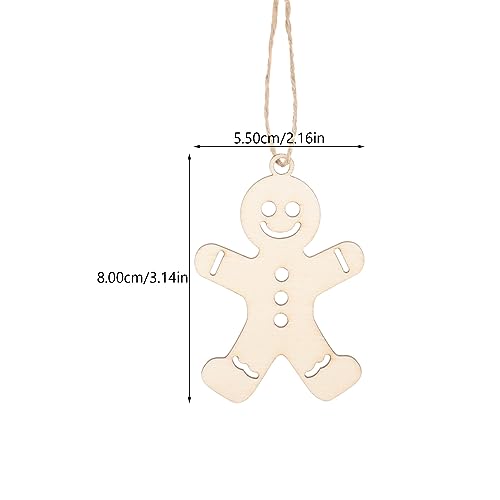Abaodam 100 Pcs Christmas Wooden Ornaments Unfinished Wood Gingerbread Man Cutouts Christmas Tree Hanging Decor for DIY Xmas Holiday Party Decor Abaodam