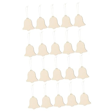EXCEART 20 Pcs Xmas Tree Bell Ornament Holiday Wooden Shapes for Crafts Cutout Hanging Ornament Wood Ornaments Wooden Hanging Ornaments Wooden DIY EXCEART