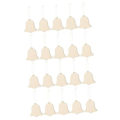 EXCEART 20 Pcs Xmas Tree Bell Ornament Holiday Wooden Shapes for Crafts Cutout Hanging Ornament Wood Ornaments Wooden Hanging Ornaments Wooden DIY