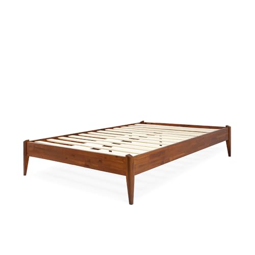 Bme Dinkee Solid Wood Queen Bed Frame - Modern Minimalist Design with Wood Slat Support Bme