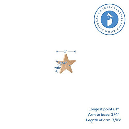 Wood Star Cutouts 1 inch by 3/16 inch, Pack of 100 Wooden Stars for Crafts, Christmas, and July 4th, by Woodpeckers - WoodArtSupply