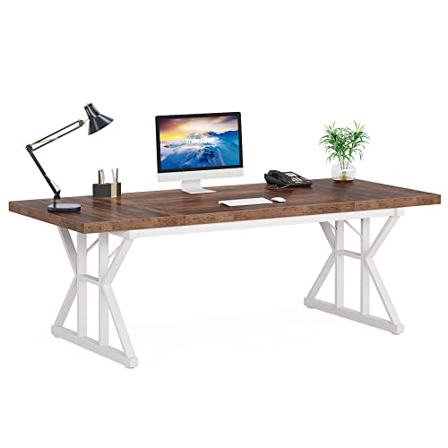 LITTLE TREE 70.8-Inch Large Executive Desk, Modern Computer Office Desk, Wooden Writing Desk Study Table for Home Office - WoodArtSupply