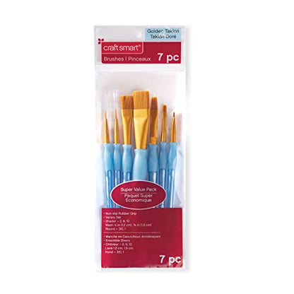 Variety Brush Set Super Value Pack Golden Taklon by Craft Smarts 7 Piece - WoodArtSupply