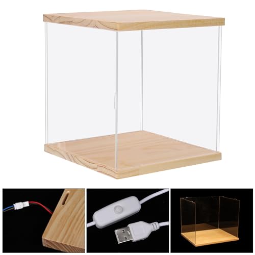 MECCANIXITY Acrylic Display Case with LED Light, 8"x6"x14" Clear Display Box Figures Display Case for Collectibles MECCANIXITY