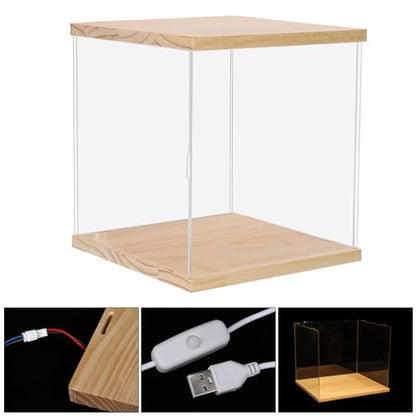 MECCANIXITY Acrylic Display Case with LED Light, 8"x6"x14" Clear Display Box Figures Display Case for Collectibles