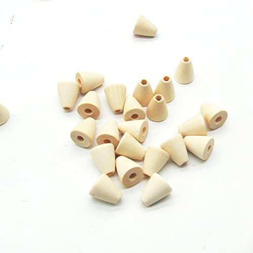 50 Pcs Wood Cone Shaped Beads Unfinished Geometric Wooden Loose Beads for Jewelry DIY Crafts