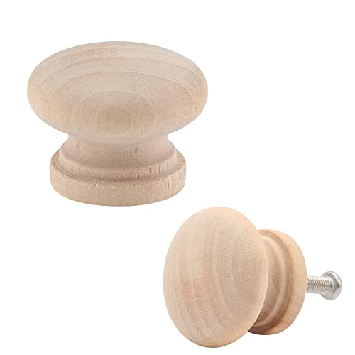 Uenhoy 30 Pcs Round Wooden Cabinet Knobs 1-1/8" (28mm) Unfinished Wooden Pulls Knobs Mushroom Shape Wood Knobs for Cabinet Dresser Drawer - WoodArtSupply