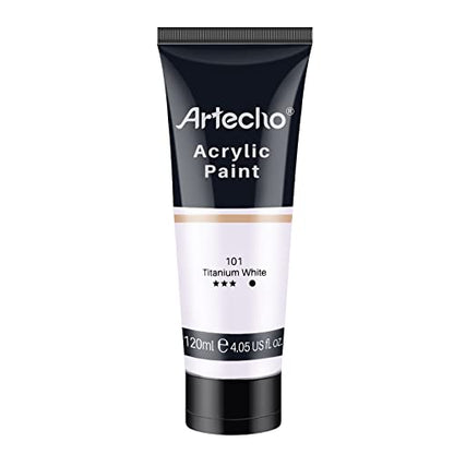 Artecho Professional Acrylic Paint, Titanium White (120ml / 4.05oz) Tubes, Art Craft Paints for Canvas, Rock, Stone, Wood, Fabric, Art Supplies for - WoodArtSupply