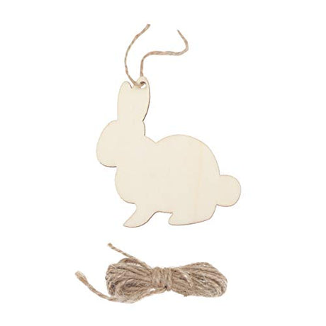 PRETYZOOM 20pcs Unfinished Wooden Cutouts Easter Bunny Wooden Slice Easter DIY Hanging Gift Tags with Twines for Easter Decoration Ornament PRETYZOOM