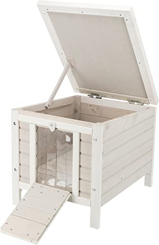 TRIXIE Small Pet House, Wooden Outdoor Shelter, Weatherproof Pet Home, Ideal for Cats, Rabbits, Bunnies, Guinea Pigs, Lt. Gray - WoodArtSupply