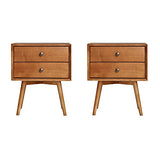Walker Edison Ella Mid-Century Modern 2-Piece 2-Drawer Solid Wood Nightstand Set, 2 Pack, Caramel Walker Edison