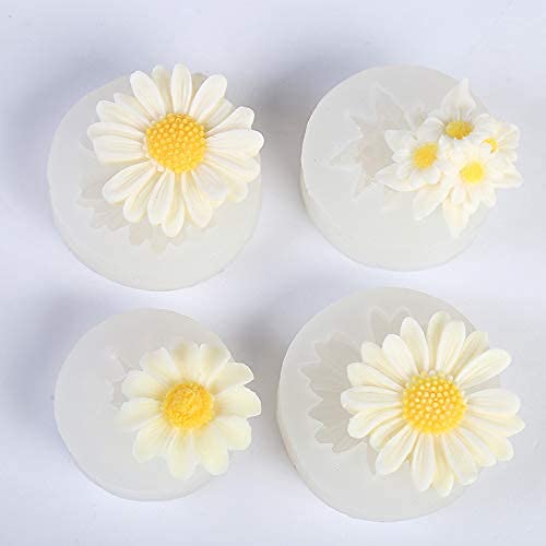 4 Pack Flower Mold Resin Mold Chamomile with Hole/Single Chamomile Flower/Four Daisy Flower in One/Single Daisy Flower Silicone Mold for Resin Candle ESEENS