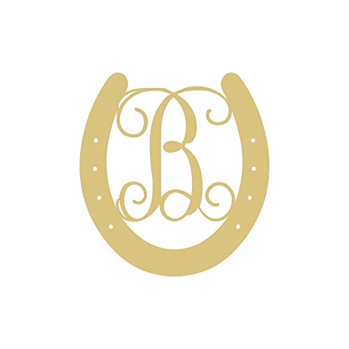 Horseshoe Monogram Unfinished Wood Home Decor Farm Horse Arena Door Hanger MDF Shaped Canvas Style 1 (12", B) Diverse Woodworking